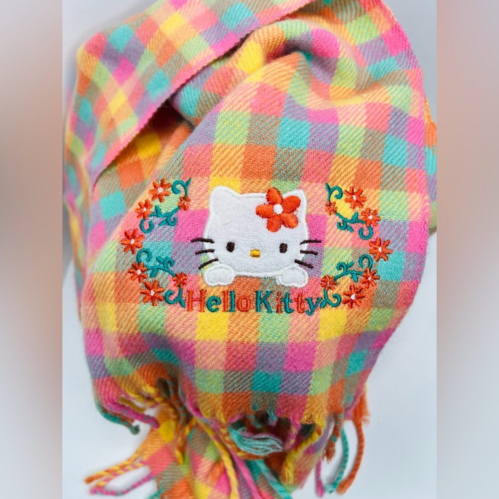SANRIO Hello Kitty Colourful Multicolour Plaid Scarf with Embroidery